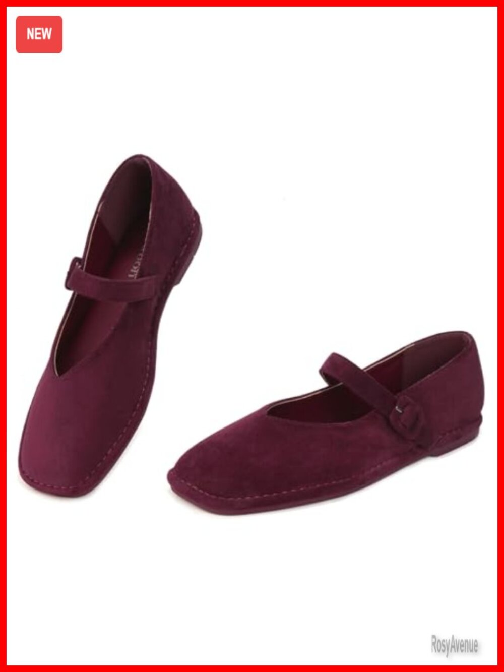 Mary Jane Flats Square Toe Ballet Shoes Adjustable Strap Faux Suede